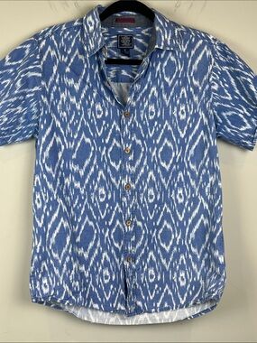Black Jack Blue White Ikat Short-Sleeve Button-Down Men's Size Small